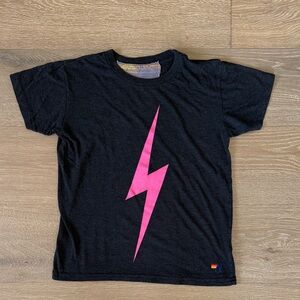 Aviator Nation Black Tee with Pink Lightning Bolt